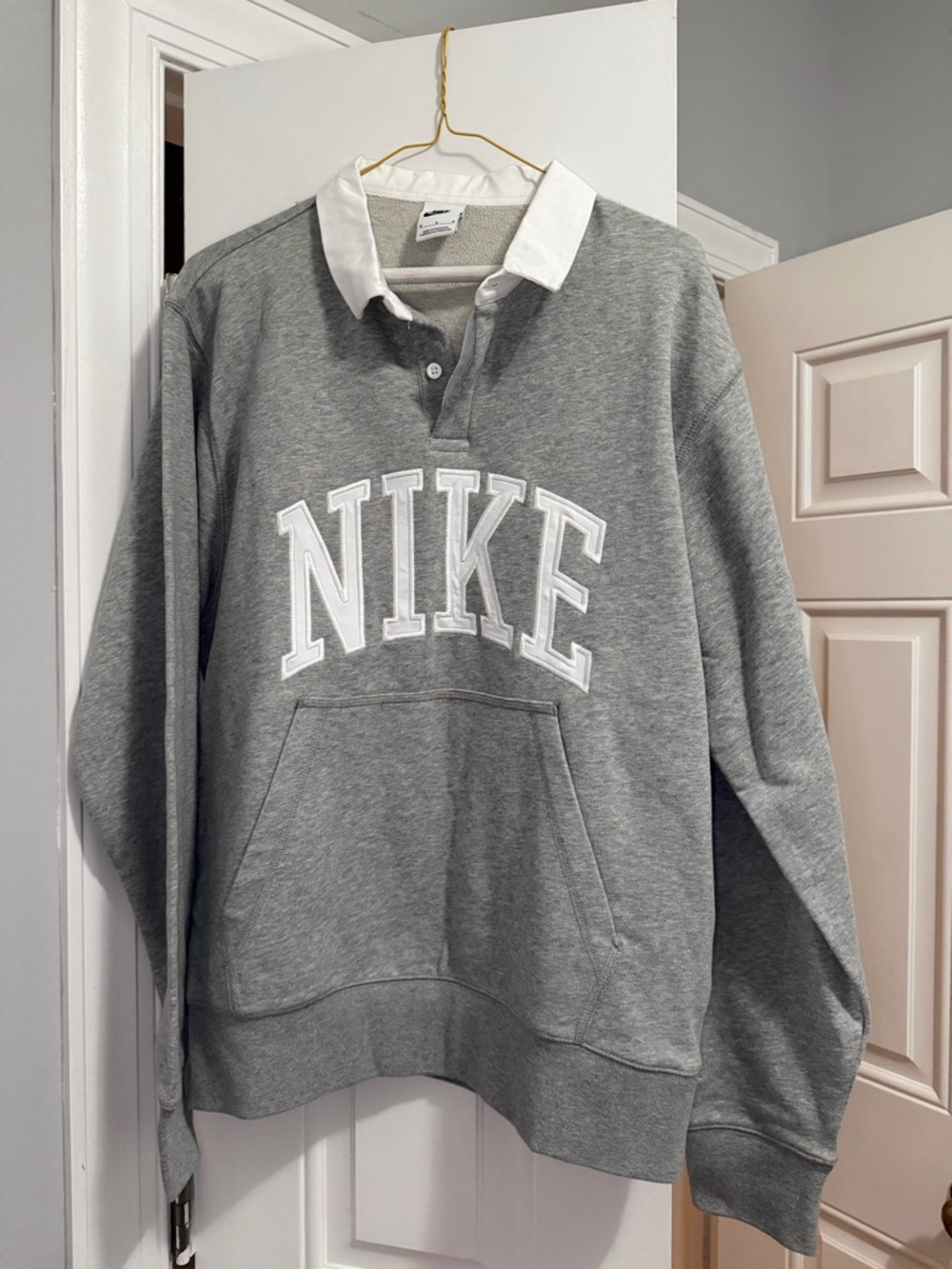 Nike White Collared Top with Black Logo